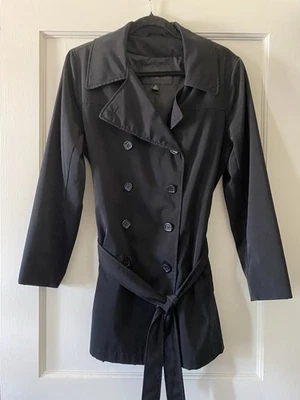 Towne London туман черный Тренч двубортный женщин маленький винтажный - Изображение 1 из 4