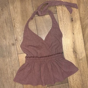 Express NWT Peplum textured halter top mocha Small - Picture 1 of 6