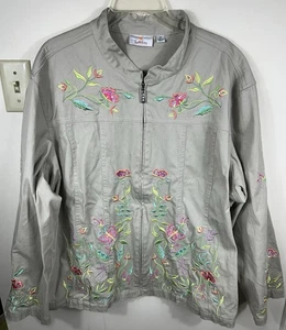 Quacker Factory Embroidered Jacket Women’s Plus Size 3X Beige Floral Grannycore  - Picture 1 of 17