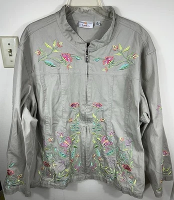 Quacker Factory Embroidered Jacket Women’s Plus Size 3X Beige Floral Grannycore  - Image 1 of 4