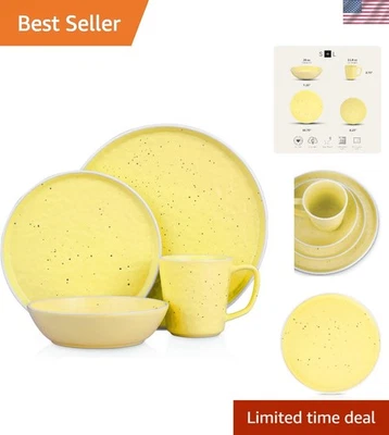 Minimalist Yellow Stoneware Dinnerware Set - 16 Pieces for Elegant Dining - Image 1 of 4