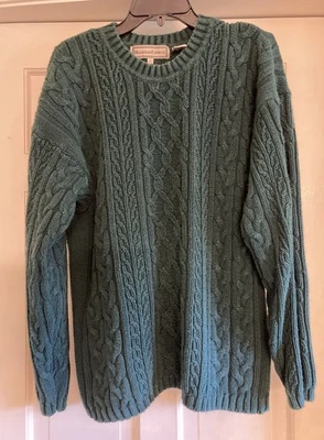Vtg Mountain Express Men’s Green Heavy Cable Knit Pullover Sweater Sz L  ~1990s - Image 1 of 4