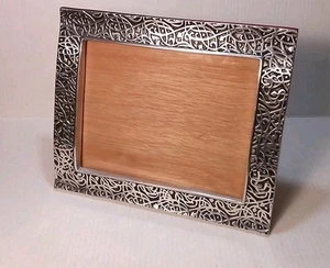 Vintage Pewter & Wood Picture Frame Wood Backing Holds 8x10 Picture - Picture 1 of 13