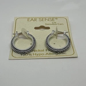 Ear Sense Silver Tone Weave 3/4" Hoop Earrings Hypo-Allergenic Nickel Free - Picture 1 of 2