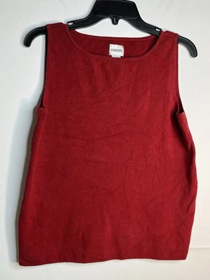 Chicos шелковая смесь роза красный подкладка бак наслоения вязаный топ блузка sz 2 / L (15) - Изображение 1 из 4