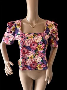 NWOT Size L Shein Ruffle Cap Sleeve Square Neck Multicolor Floral Print Blouse - Bild 1 von 9