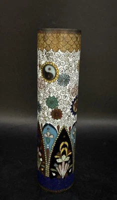 "Cilindro de extremo abierto Cloisonné antiguo dinastía Qing Yin Yang/olla de cepillo 6""" Foto 1 de 4