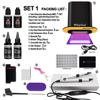 Juego de KIT de extensión de cabello 2025 V Light nuevo sistema UV con cinta sin rastro y luz Foto 1 de 4
