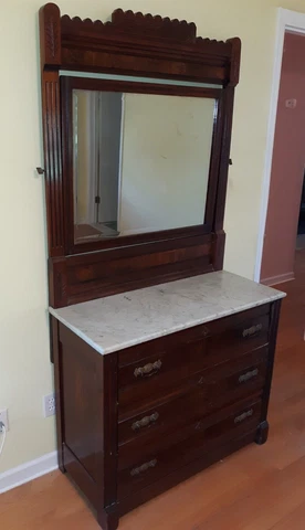 Antique Victorian Walnut Marble Top Dresser With Mirror Eastlake Cover