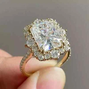 Zertifizierter natürlicher 4,60ct Radiant Cut weißer Diamant 925 Silber Verlobungsring - Bild 1 von 7