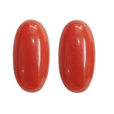 12.84ct Certified Natural Italian Red Coral Moonga Gemstone 1Pair Set - Image 1 of 3