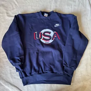 Vintage 90s Nike USA Track and Field Sweatshirt Navy Large Embroidered NEW - Picture 1 of 8