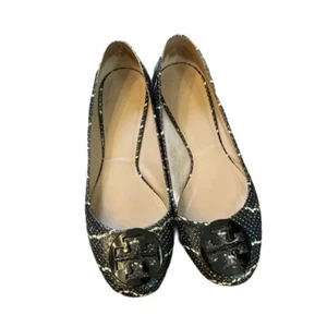 Tory Burch Reva Ballet Flats Mojave Print Size 10M Black Toe Logo Preppy Trendy - Picture 1 of 11