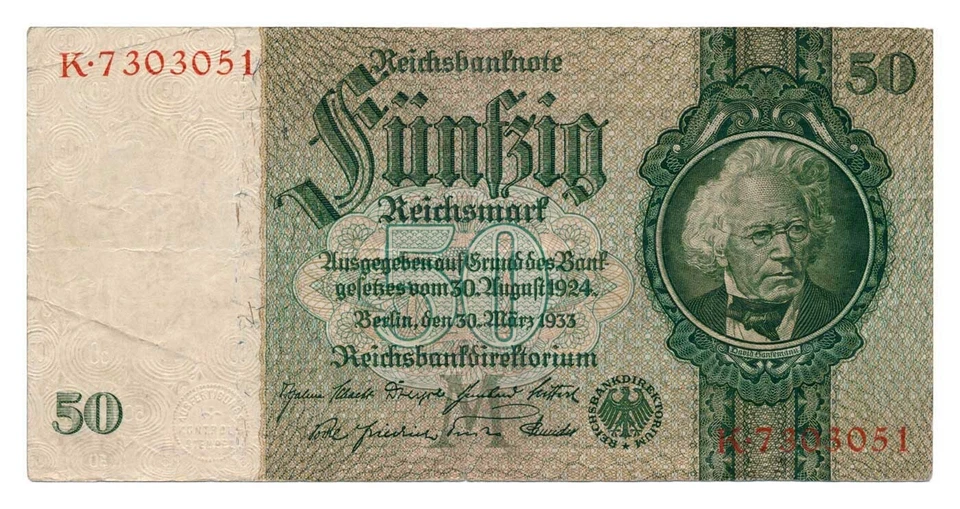 GERMANY banknote 50 Reichsmark 1933 serie M/K 7-digit - Image 1 of 2