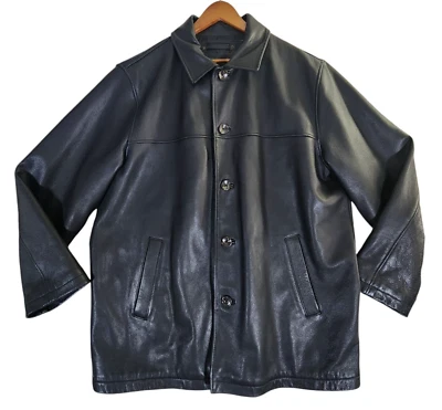 Chaqueta de cuero Eddie Bauer para hombre XL negra con botones forrada aislante Foto 1 de 4