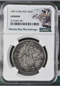 1907 S US/Philippines Peso Manila Bay War Salvage NGC Genuine Silver Coin WWII - Picture 1 of 6