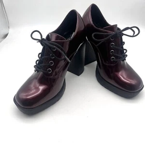 Wild Pair Darlaa Burgundy Patent Lace Up Platform Chunky Oxford Shoes size 9M - Picture 1 of 6