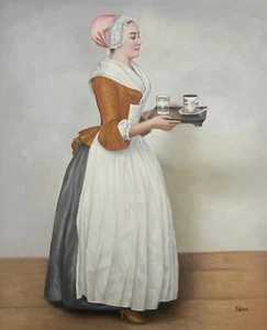 Ölgemälde 50x60 Jean-Étienne Liotard Schokoladenmädchen handgemalt Öl Leinwand - Bild 1 von 4