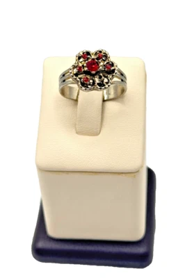 Vintage Style Silver Plated Filigree Ring With Red Faux Ruby Cluster - Image 1 of 4