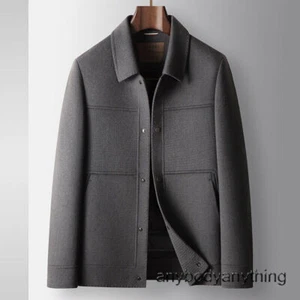 Men's Work 100% Wool Jacket Down Linner Laple Winter Warm OL Coat Button Up - Picture 1 of 26