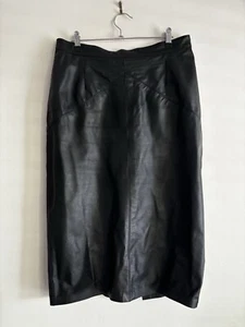 LADIES Black Leather Skirt Sz 16 Vintage Unbranded Lined Midi Classic Small Fit - Picture 1 of 13