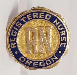 Prendedor Esmalte Enfermera Registrada OREGON RN Azul 1/10-10K Oro Relleno Vintage Numerado - Imagen 1 de 12