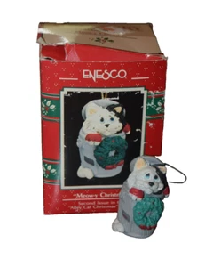 Vintage 1990 Enesco MEOW-Y CHRISTMAS Ornament 2nd in Alley Cat Series - Picture 1 of 3