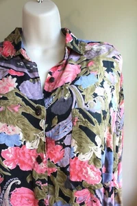 Vintage 80s Punch App Womens S Shirt Floral Paisley Rayon Button Up LS - Picture 1 of 8