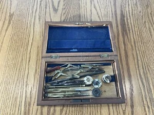 Antiguo juego de brújula de dibujo en estuche de madera de machagonía, años 1800 y navaja de bolsillo - Imagen 1 de 10