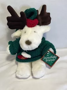 12" DAN DEE SNOWFLAKE FRIENDS White MOOSE Green SWEATER RED STOCKING HAT Tags - Picture 1 of 8