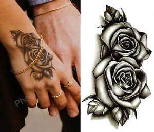 Temporary Tattoo Black Double Rose Fake Body Art Sticker Waterproof Ladies Mens