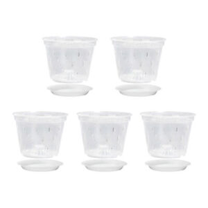 5 Pack 5.5 Inch Orchid Pots With Holes Clear Plastic Flower Plant Pot Breathable