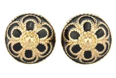 Ciner黑色珐琅和金绳圆顶夹耳环 — 第 1/2 张图片
