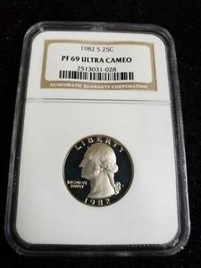 1982 S 25c Washington Proof Quarter NGC PF69 Ultra Cameo  - Picture 1 of 2