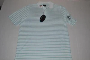 GREG NORMAN GOLF WHITE GREEN STRIPED DRY FIT POLO SHIRT MENS SIZE SMALL S NEW - Picture 1 of 5