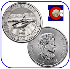 2019 Canada Canadian Orca Whale 2 oz 0.9999 Silver Coin in direct fit capsule - Picture 1 of 3