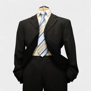 Ermenegildo Zegna 2 Piece Suit US 44R Tux Black Wool Blend "SOFT" Flat 3 Button - Picture 1 of 22