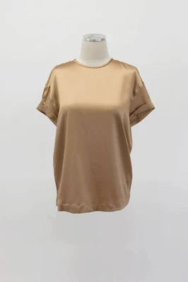 NWT$1395 Brunello Cucinelli Women Silk Satin Tee W/Monili Beaded Collar M W242 - Image 1 of 4