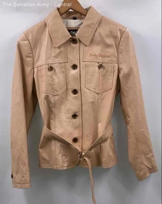 Chaqueta Harley-Davidson Mujer Cuero Rosa Pálido Botón Delantero Americana Talla Grande Foto 1 de 4