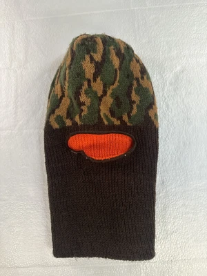Vintage Camo Orange Reversible Knit Ski Mask Hunting Hat - Image 1 of 4
