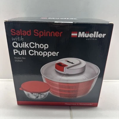 MUELLER Salad Spinner With Quik Chop Pull Chopper Pull To Spin Austria Red White - Image 1 of 4