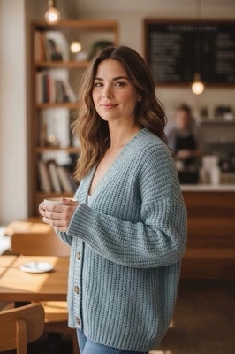 Cárdigan Lucky Brand para mujer con 3 botones talla mediana verde menta Foto 1 de 4