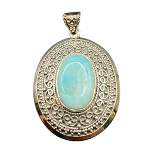 Colgante de piedras preciosas de cuarzo azul cabujón ovalado filigrana de plata de ley 925 BJC - Imagen 1 de 13