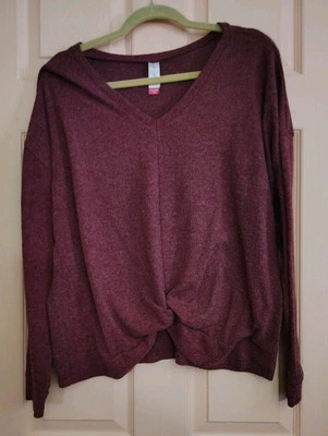 No Boundaries 勃艮第 21 码人造丝 - 聚酯纤维长袖衬衫 — 第 1/4 张图片