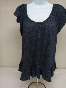 Top Lucky Brand para mujer azul con volantes cintura elástica botones de imitación cuello redondo talla mediana - Imagen 1 de 11