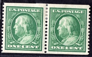 US 1908 FRANKLIN 1 CENT COIL PAIR SC. #352 MINT HINGED SUPERBLY CENTERED VF-XF - Picture 1 of 2