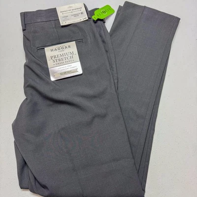 Haggar H26 Dress Pants Mens 34x32 Charcoal Slim Fit Premium Stretch Wrinkle Free - Image 1 of 4