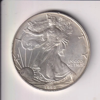 1998 AMERICAN SILVER EAGLE $1 DOLLAR 1 OZ .999 SILVER COIN UNITED STATE MINT - Image 1 of 2
