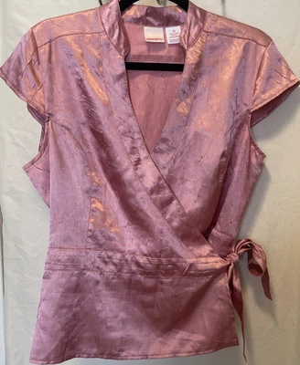 Vintage Y2K 90s Xhilaration Wrap Top Pink Satin V Neck Satin Deadstock - Image 1 of 4