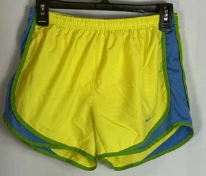 Nike Dri-fit women’s lined yellow blue green running short size Small - Picture 1 of 4